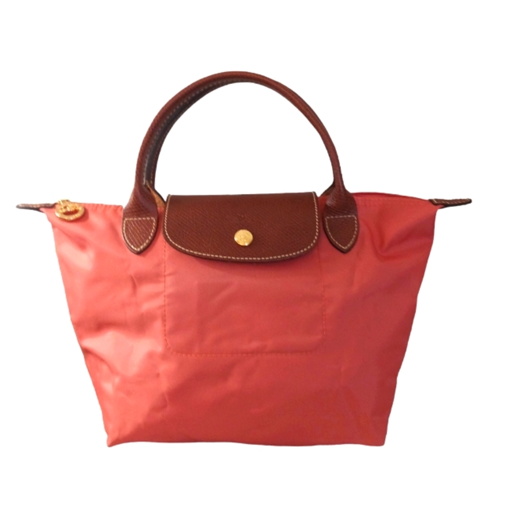 Longchamp Coral and Brown Tote Bag